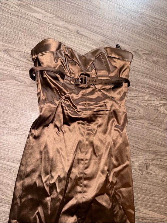 bebe Dresses & Skirts - bebe Strapless Satin cocktail Mini Dress in Brown with Belt